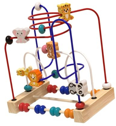 Perfeclan Laberinto de Cuentas de Madera, Juguete con Rodillo de Cuentas, Forma y Color, Divertido Juguete Educativo Circular de Madera para y niños, Animales