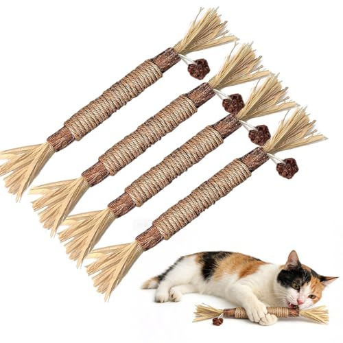 LACHT Palitos De Catnip Para Gatos, 4 Piezas Masticar Palos Gato Naturales Silvervine Palos Juguetes De Hierba Gatera De Limpieza De Dientes Y Liberación De Estrés Palillos Para Masticar