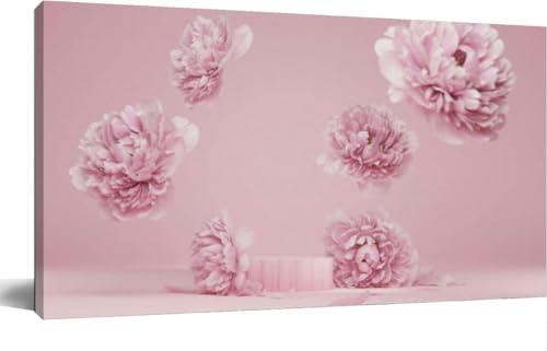 3D display podium pastel pink flower Peony blossomCanvas Wall Art Large Framed Prints Pictures Wall Decor Posters Painting Artwork for Living Room Bedroom Kitchen Bathroom 20x40