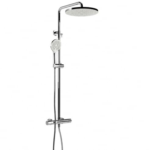 SAYLO Duschsäule mit Einhebelmischer mit Mischbatterie, Duschbrause mit Regendusche und Handbrause, komplette Dusche mit Messingarmatur (Chrom, rund)