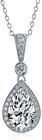 Bling Jewelry Collana pendente solitario a goccia grande con zirconi cubici AAA tradizionale classica da sposa per matrimonio donna in argento sterling .925
