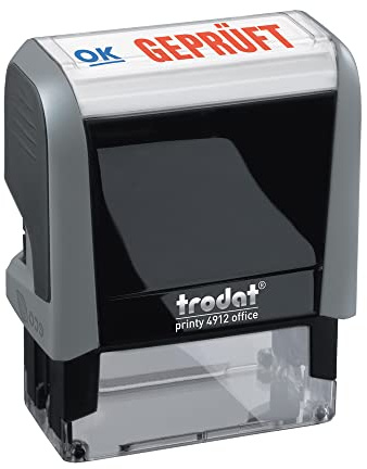 Trodat 4916 Office Printy 4.0 Textstempel selbstfärbend Text: GEPRÜFT | Bürostempel, Abdruck 46x17 mm, Abdruck blau-rot, selbstfärbend, dokumentenecht