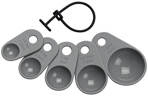Lurch 70262 Messlöffel-Set (5tlg.) zum Abmessen von Zutaten (15ml, 7,5ml, 5ml, 2,5ml, 1,25ml) Maßeinheiten, Silikon, Grau, 5 x 3 x 2 cm