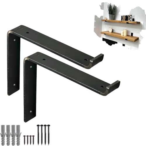 Heavy Duty Shelf Brackets Rustic Scaffold Board Shelving Industrial Iron/Steel Metal (Pair) by BMF Direct® (175mm 7 - Down)