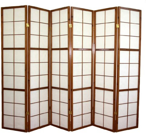 PEGANE Paravent Japonais Shoji en Bois Brun de 6 pans L261 x H178,6 cm