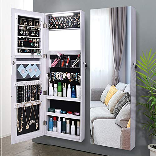 DLT Built In 4000K LED-Licht Schmuck Schrank Armoire, abschließbare Stehen Mirrored Makeup-Speicher-Organisatoren Box Wand befestigte for Festival-Geschenk, Mom, Weiss