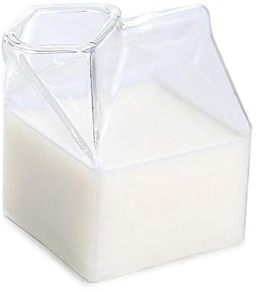 Leikance Milchglasbecher, Milchkarton-Form, transparent, unregelmäßige Tasse, 250 ml