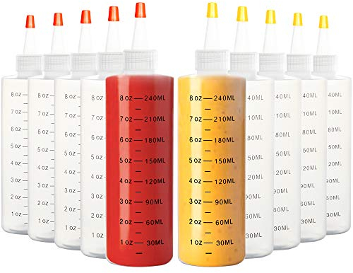 Youngever 10 Paquetes 250ML Botellas Exprimibles para Condimentos Plástico, Contenedor de Salsa, Exprimir Condimento Botellas