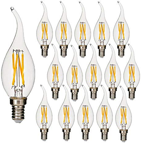 BANGSHUO 15er E14 Vintage Kandelaber LED-Lampen 4W C35 400 Lumen Warmweiß 2700K LED Kronleuchter Glühbirnen C35 Filament Kerzenlampe Flammenspitze Nein Dimmbar