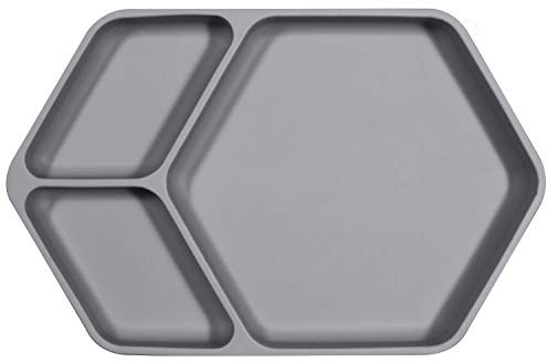 Kindsgut Assiette Bébé à Ventouse, Silicone, 3 Compartiments, Gris | Assiette antidérapante pour les premiers repas, sans BPA, conforme FDA, compartimentée et facile à laver à la main