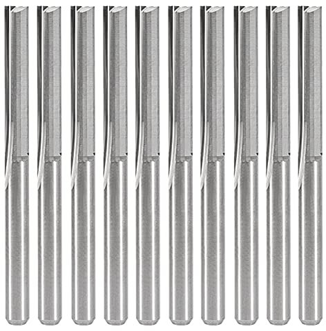 Yakamoz 10 Pack 1/8 Shank Double Flute Straight Bits CNC Router End Mill Set Flush Trim Slot Cutting Bit Milling Cutter for Wood MDF PCB