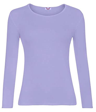 KATSSI Women’s Ladies Long Sleeve Stretch Plain Round Scoop Neck T Shirt Top XXL Lilac