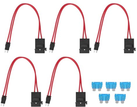 5 StüCk Auto-Sicherungshalter Stecker PC Heavy Duty Kabel VerläNgerung Mini Sicherungshalter Stecker FüR Fahrzeug ATM 20A 16AWG mit 5 Sicherungen LeitungsläNge 230mm (ACK S 10,9 mm)