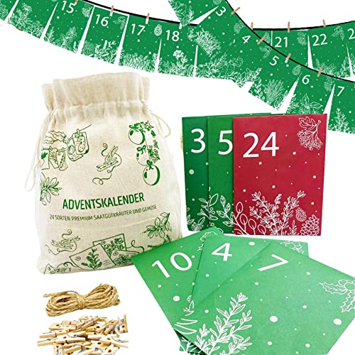 Saatgut Adventskalender 2025: Nachhaltiger mit Kräuter Samen, und Gemüse Samen –Adventskalender Garten, Garten GESCHENK - Pflanzensamen Weihnachtskalender zum selber Basteln