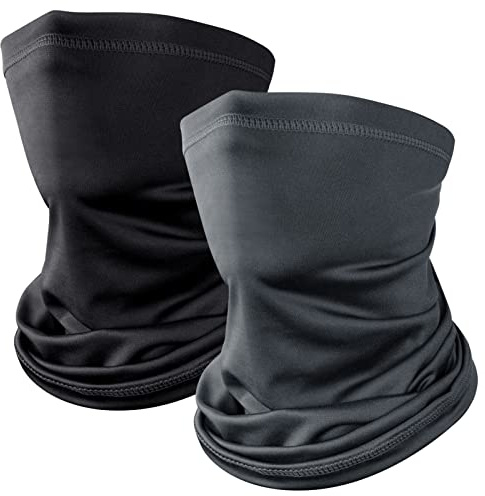 Kiiwah 2 stycken multifunktionell halsduk, vindtät bandanas elastisk solskydd loop halsduk halsvärmare män halsduk för vinter termisk utomhus cykling skidor motorcykel löpning, svart / grå, One size