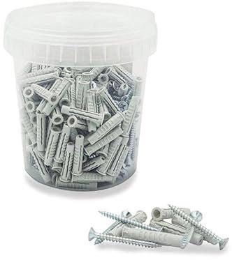 Virsus Secchiello con 150 Tasselli a muro in Nylon e 150 viti in acciaio 094, misura 6x30 mm, tasselli universali assortiti ad espansione, fissaggio su muratura, mattoni, cemento