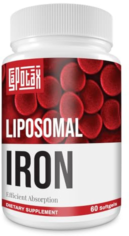 Liposomal Fe Iron Supplement for Women, 65 mg Iron Supplement with Folic Acid & Vitamin B12 for Men, Daily Blood & Energy Support for Adults Iron Deficiency 60 Softgels (1 Bottle)