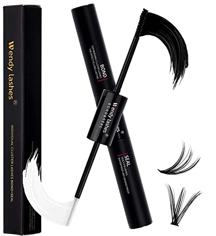 Lash Bond and Seal,Colla per Ciglia Extension Cluster Lashes Colla Lunga Durata 48-72 Ore Tenuta Forte Ciglia Finte Ciuffetti con Colla Mascara Personale a Casa WENDY LASHES(5ml+5ml)