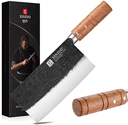 XINZUO 18cm Hackmesser, Geschmiedet 7Cr17MoV Edelstahl Chinesisches Kochmesser, Fleischmesser Profi Hackbeil Scharfe Klinge Küchenmesser, Padaukholz Griff mit Geschenkbox