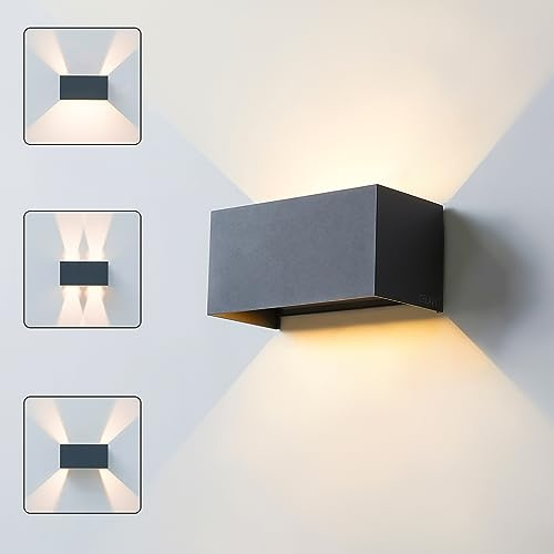 CELAVY Applique da Parete LED Moderna per Interno ed Esterno, Lampada da Muro Design IP65 Impermeabile, Su e Giù Luce Caldo Regolabile in Alluminio, Grigio Scuro