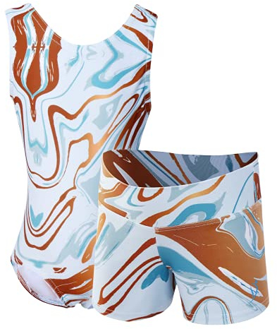 Dancina Turnanzug für Mädchen 2-teiliges Set Gymnastikanzug mit Hose für Kinder 140/146 Aqua/Bronze