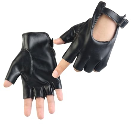 Long Keeper Fingerlose Lederhandschuhe Damen Ungefüttert Fahrhandschuhe Halbfinger Frauen Handschuhe Leder Punk Costume für Fahren Cosplay, Einheitsgröße