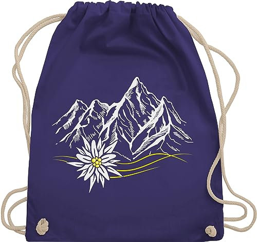 Turnbeutel Rucksack - Kompatibel mit Oktoberfest Tasche - Edelweiß Berge Wandern Wanderlust Berg ruft Alpen - Unisize - Lila - trachtenrucksack bayrische bergen baumwollrucksack trachtentaschen