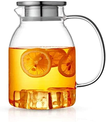 ANSNOW Wasserkrug, Teekanne Aus Glas Mit Deckel, Vereist Und Griff, Hitzebeständiger Krug Aus Borosilikatglas Für Tee/Kaltes Heißes Wasser/Eiswein, Kaffee, Milch Und Saft, Getränkekrug Mit Ausgießer