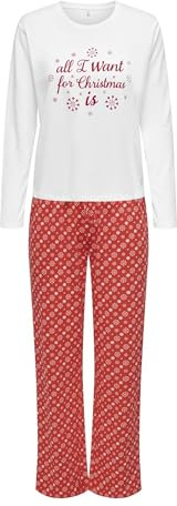 ONLCHRISTMAS L/S byxor nattkläder Acc, High Risk röd/Aop: snowflinga, M
