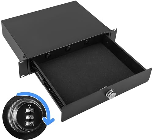 Eastrexon 2U Rack Mount Drawer, Server Rack Drawer w/Combination Lock & Foam Pad, Powder Coated Locking Rack Drawer for 19 Inch Network Equipment/Server/DJ/AV Racks, Cabinets and Enclosures