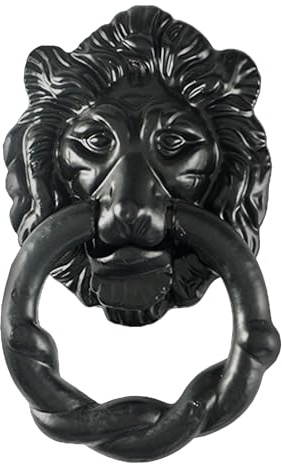 Haven Heritage Door Knocker - Black Large Lion Head Door Knocker - Cast Iron Antique Black Vintage Style Front Door Knocker - Cast Iron Door Knockers for Front Door - Antique Black
