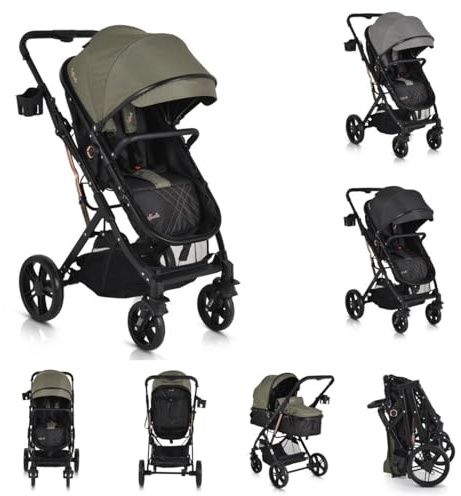 Moni Kombikinderwagen Rafaello 2 in 1, umbaubar, Sportsitz, Fußabdeckung, Tasche grün