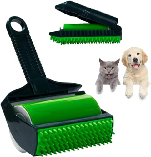 KOMUNJ Pack of 2 Silicone Reusable Lint Roller, Silicone Dust Cleaner with Brush, Portable Sticky Roller for Clothes, Carpets, Pet Hair, Ceramic, Stick It Roller