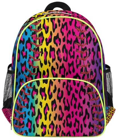 WowPrint Bunte Leoparden-Softball-Kinderrucksäcke für Mädchen, Jungen, Kinder, Sport, Softball, niedlich, klein, Kleinkind-Rucksack, Schule, Kindergarten, Büchertasche, Reisen, lässiger Tagesrucksack,