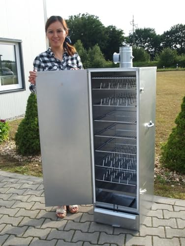SMOKI Räucherofen JUMBO Original - Doppelwandig isoliert- 125x39x53cm - aus FAL-Stahlblech - mit Rauchabzug - für 16 Flachroste oder Fischkörbe