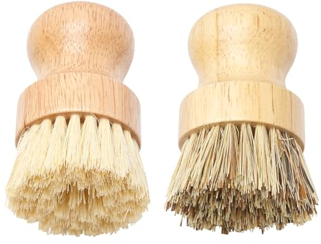 Rumyve 2Pcs Wood Dish Brushes,Kitchen Cleaning Scrubbing Brushes,Soft Plant Fibre Bristle Wooden Dish Brush Set for Home Kitchen Washing Dishes Pots Pans Sink