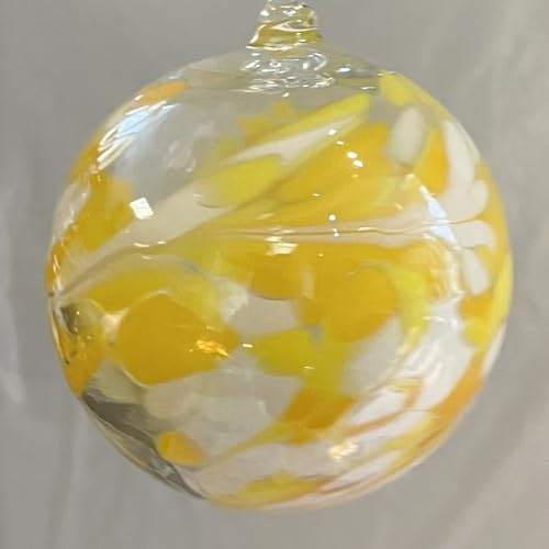 Kugel zum hängen Glaskugel Ornament gelb weiß klar Fensterdekoration mundgeblasenes Kristallglas Durchmesser ca. 8 cm