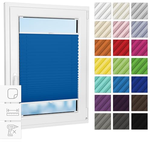 Estika Plissee zum kleben innenrahmen - Blau - 105 cm x 120 cm - Plissee ohne Bohren, Plissee kleben, Rollos für Fenster ohne Bohren, Jalousien Fenster für innen, Fenster plissee