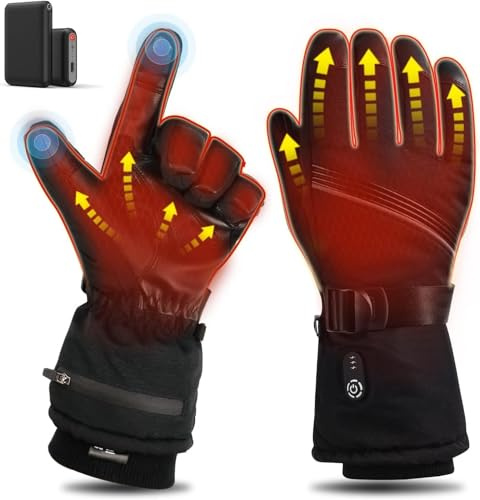 Heated Gloves for Men Women Rechargeable Winter Gloves with 2Packs 7.4V 2700mAh Battery,Waterproof Thermal Warm for Cold Winter with Auto Sensor Switch for Skiing,Cycling,Hunting
