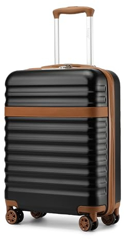 Kono 20 Inch Cabin Suitcase for easyJet Ryanair Small ABS+PC Hardshell Carry On Lightweight Travel Luggage with TSA Lock Spinner Wheels (Black/Brown)