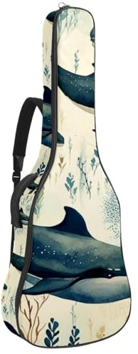 Gitarrentasche für Akustikgitarre mit zwei Taschen, Vintage-Unterwasserwale, wasserabweisend, doppelt verstellbarer Schultergurt, Gitarrentasche, Vintage Unterwasserwale, 42.9x16.9x4.7 in, Stilvoll