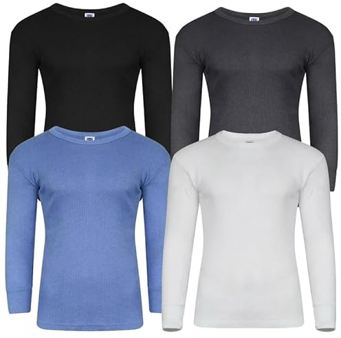 iTRONiK Pack of 4 Long Sleeve Men Thermal Shirt Underwear Top Warm Winter Brushed Inside Base Layer Vest (Multi, L)
