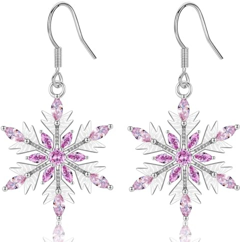 MASOP Schneeflocken Ohrringe Hängend AAA Zirkonia Weiß Pink Rosa Blau Ohrhänger Weihnachten Schmuck Geschenke für Damen Frauen