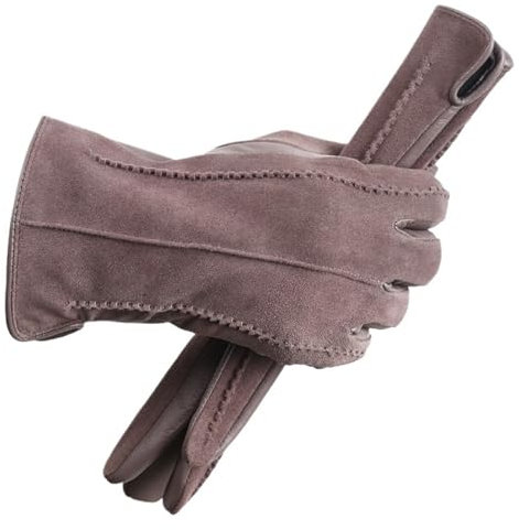 WENH Farbige Wildleder-Damenlederhandschuhe, warme Winterhandschuhe, hochwertige Lederhandschuhe for Damen, Winter-Lammfell-Damenhandschuhe(Khaki,6.5)