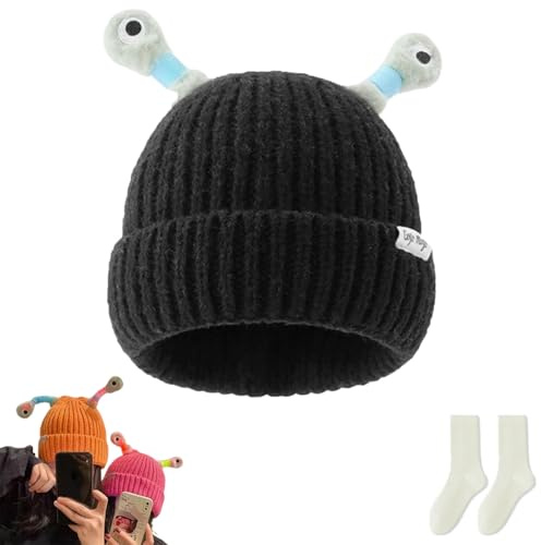 HOPASRISEE Cute Glowing Little Monster Knit Hat, Winter Parent-Child Cute Glowing Little Monster Knit Hat, Unisex Funny Glowing Monster Knitted Beanie Hat