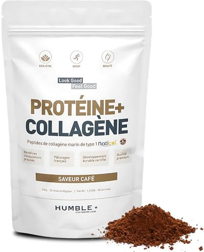 Protéine + Collagène marin Naticol® en poudre, paquet de 600 g - Saveur cafe - Confort articulaire et récupération musculaire - 20 portions à 30g/jourP