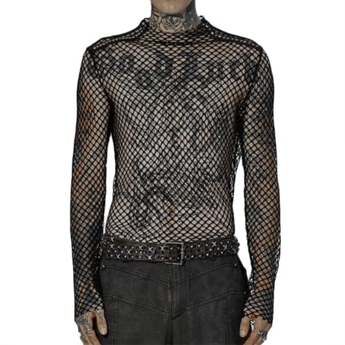 Malla Transparente Camiseta Mangas Rejilla para Hombre Camiseta Interior de Culturismo(Size:S,Color:Negro)