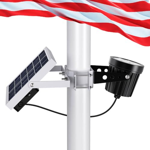 Hainee Solar Flag Pole Light, Flagpole Light Solar Powered Outdoor Bright LED 6000K Dusk to Dawn IP65 Waterproof with Bracket Clamp Fits 1.4-3” Pole Mount and Stakes for Ground Wall Mounting