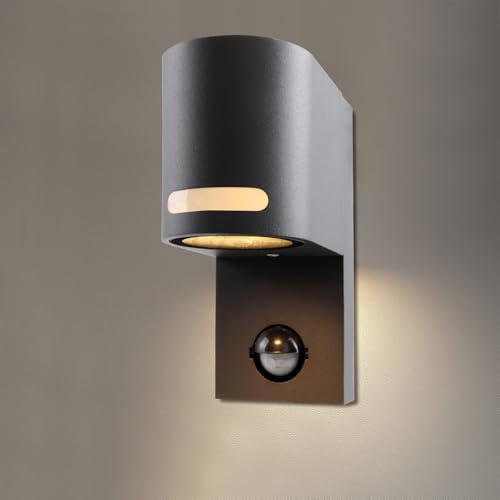 da LIGHT Außenlampe mit Bewegungsmelder, GU10 Wandleuchte (Leuchtmittel inklusive), Wandlampe IP44 Wasserdicht Aluminiumgehäuse, Led Außenwandleuchte 5W 600LM 3000K Warmweiß