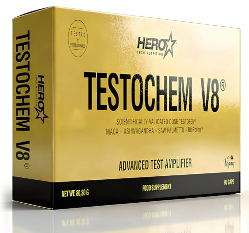 HERO TECH | TESTOCHEM V8 90 Cáps. | Aumentador de testosterona | Aumento de fuerza y energía | Ingredientes 100% naturales